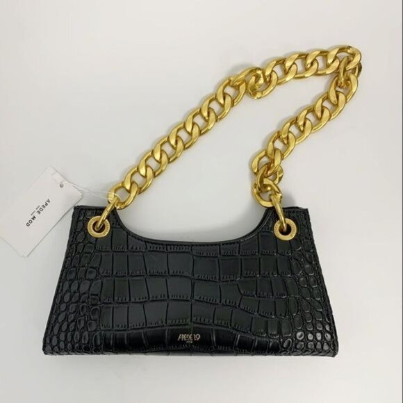 croc embossed faux leather Shoulder Bag for Women PU chunky chain adjustable nwt - Picture 8 of 11